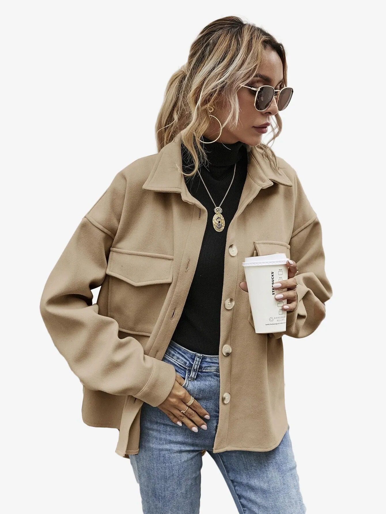 Flap Pocket High Low Hem Coat