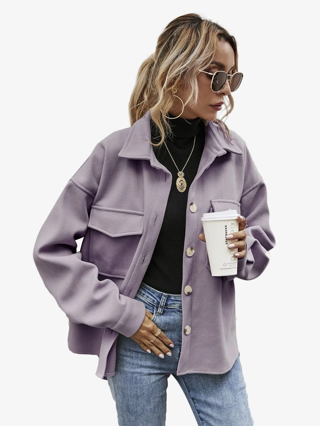 Flap Pocket High Low Hem Coat