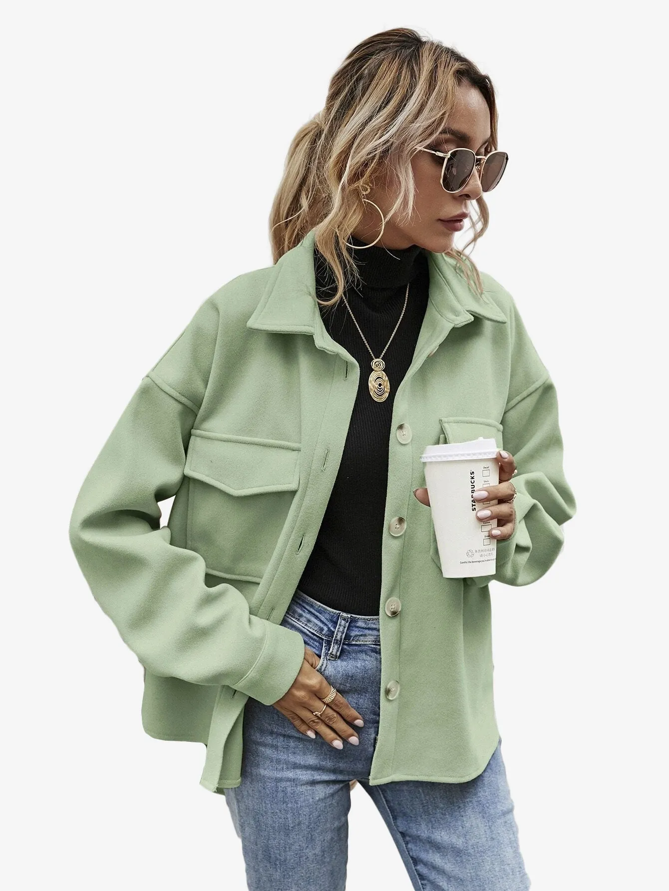 Flap Pocket High Low Hem Coat