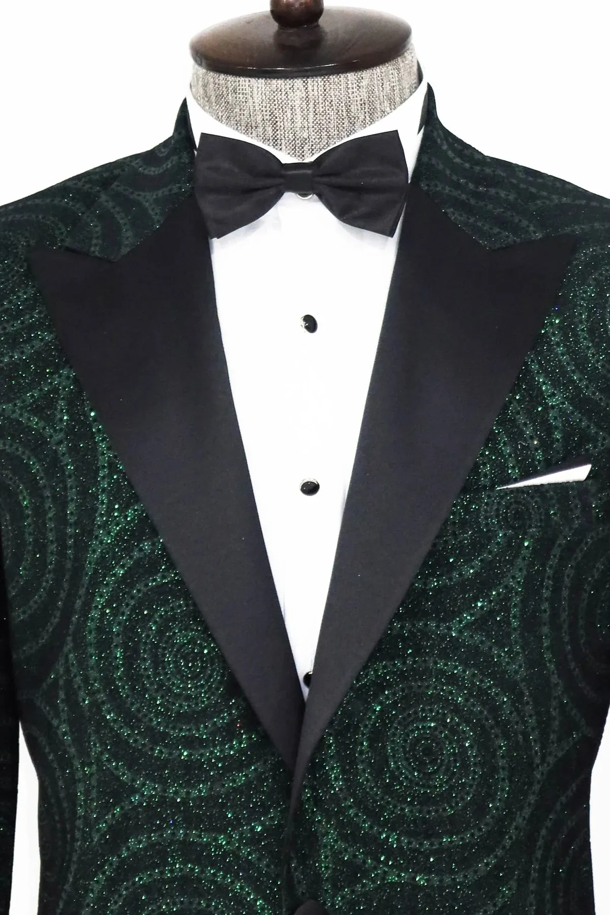 Green Sparkle Prom Blazer with Hypnose Pattern