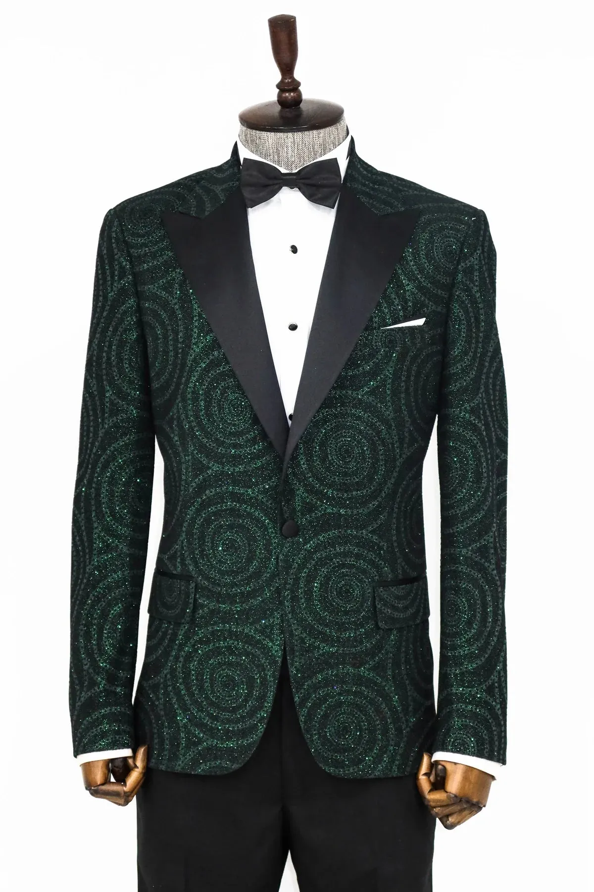 Green Sparkle Prom Blazer with Hypnose Pattern