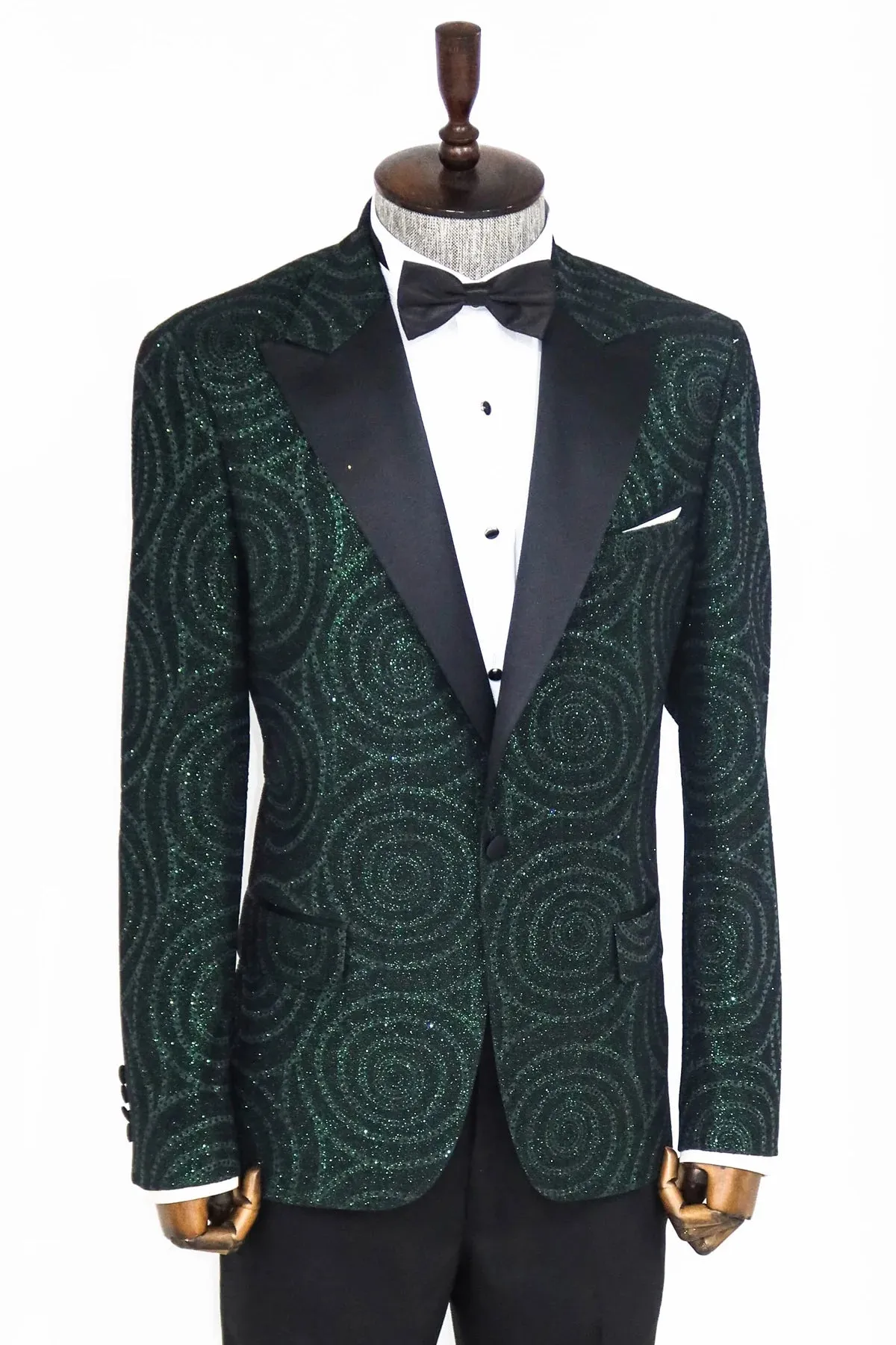 Green Sparkle Prom Blazer with Hypnose Pattern