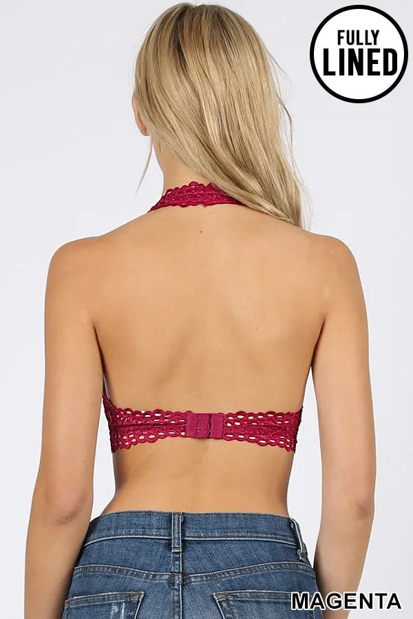 Halter Flower Lace Bralette in  Magenta  (S-XL)