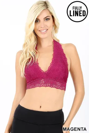 Halter Flower Lace Bralette in  Magenta  (S-XL)