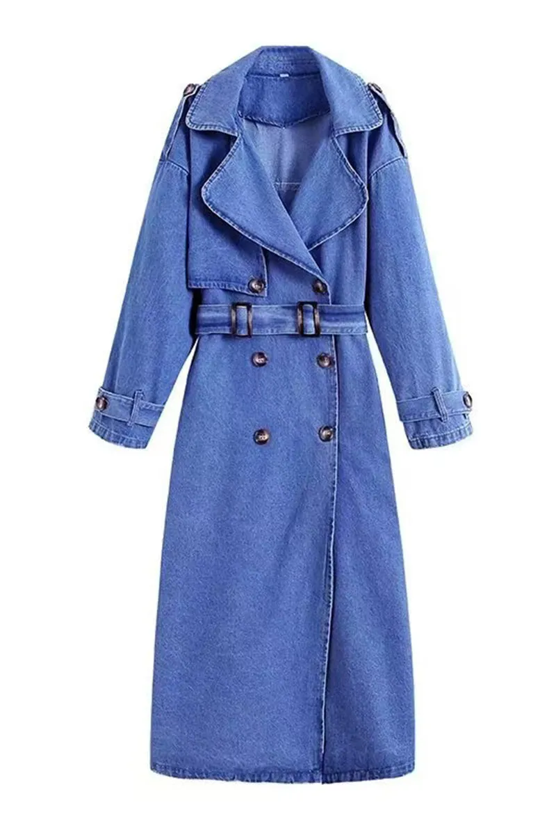 HCS1192 Classic Denim Trench Coat Outerwear