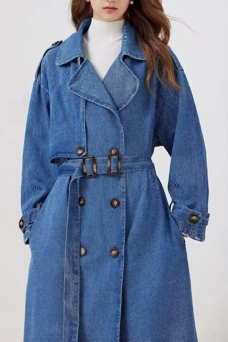 HCS1192 Classic Denim Trench Coat Outerwear