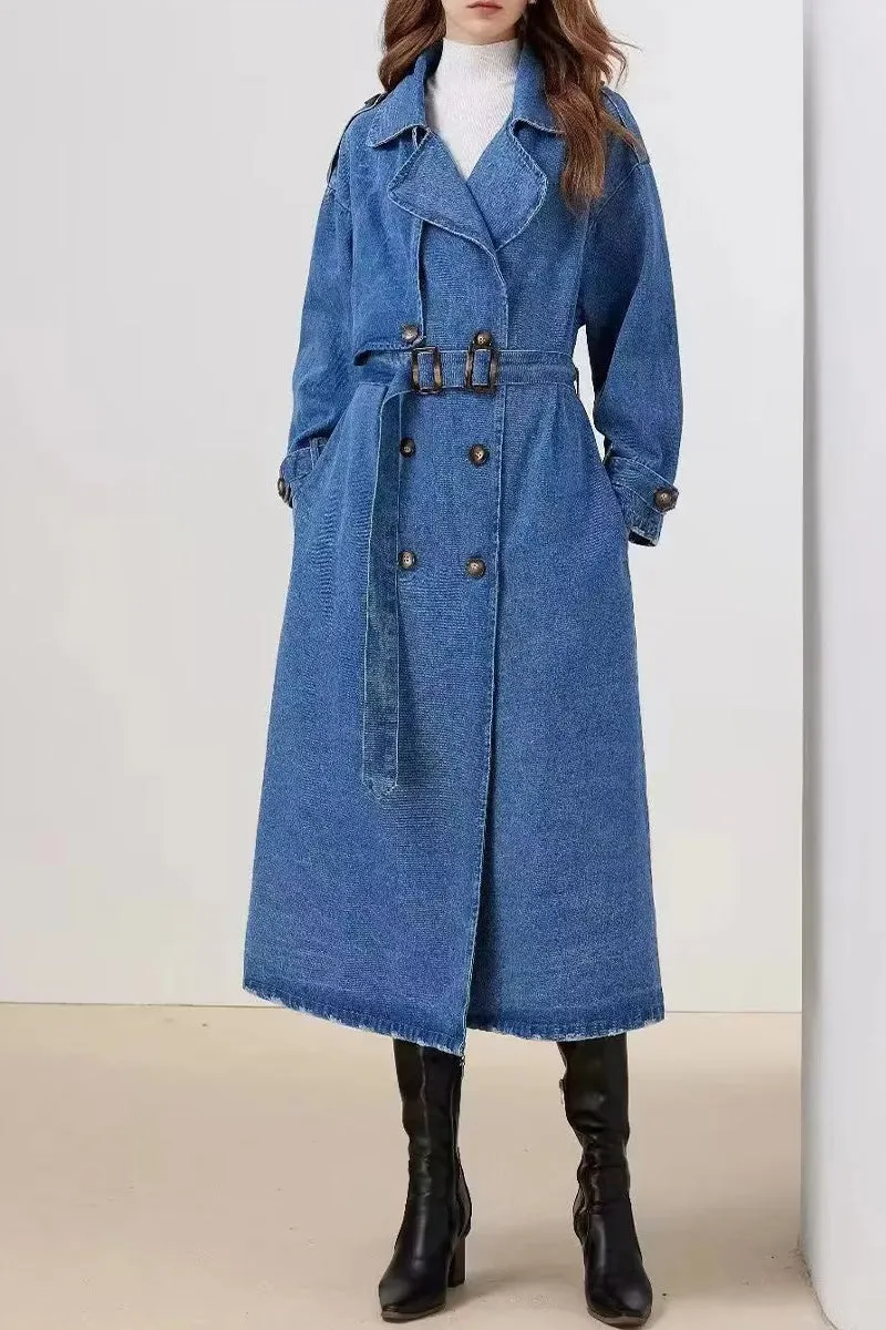 HCS1192 Classic Denim Trench Coat Outerwear