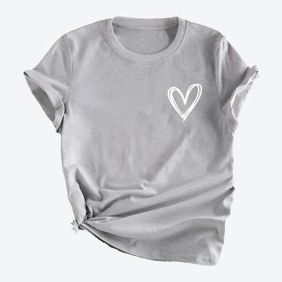 Heart Motif Casual Soft Cotton Tees