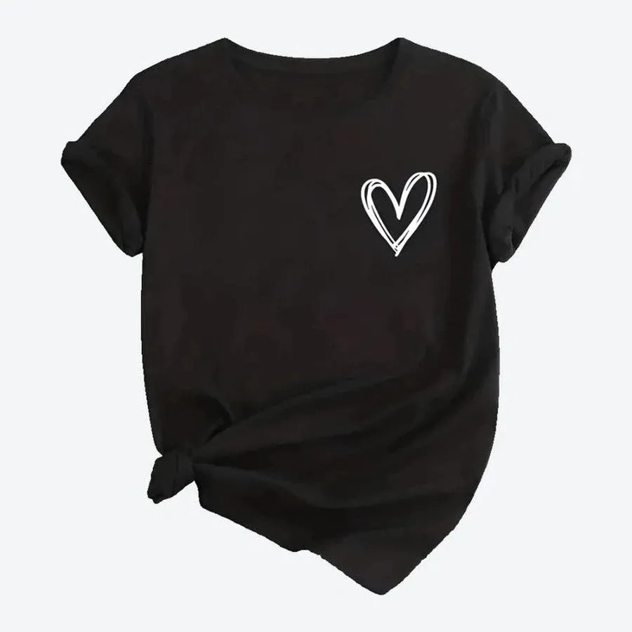 Heart Motif Casual Soft Cotton Tees