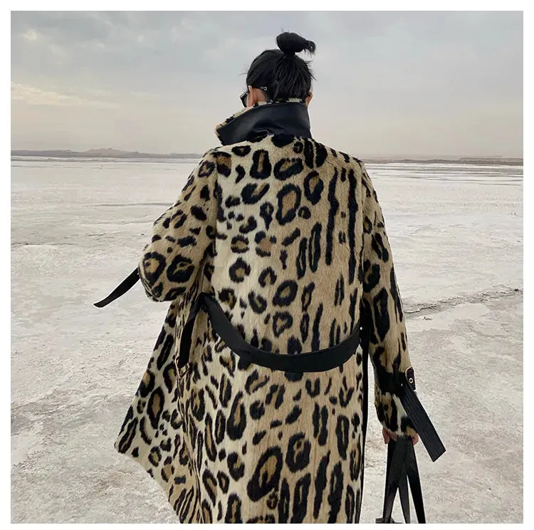 HEYFANCYSTYLE Luxe Leopard Elegance Faux Fur Coat