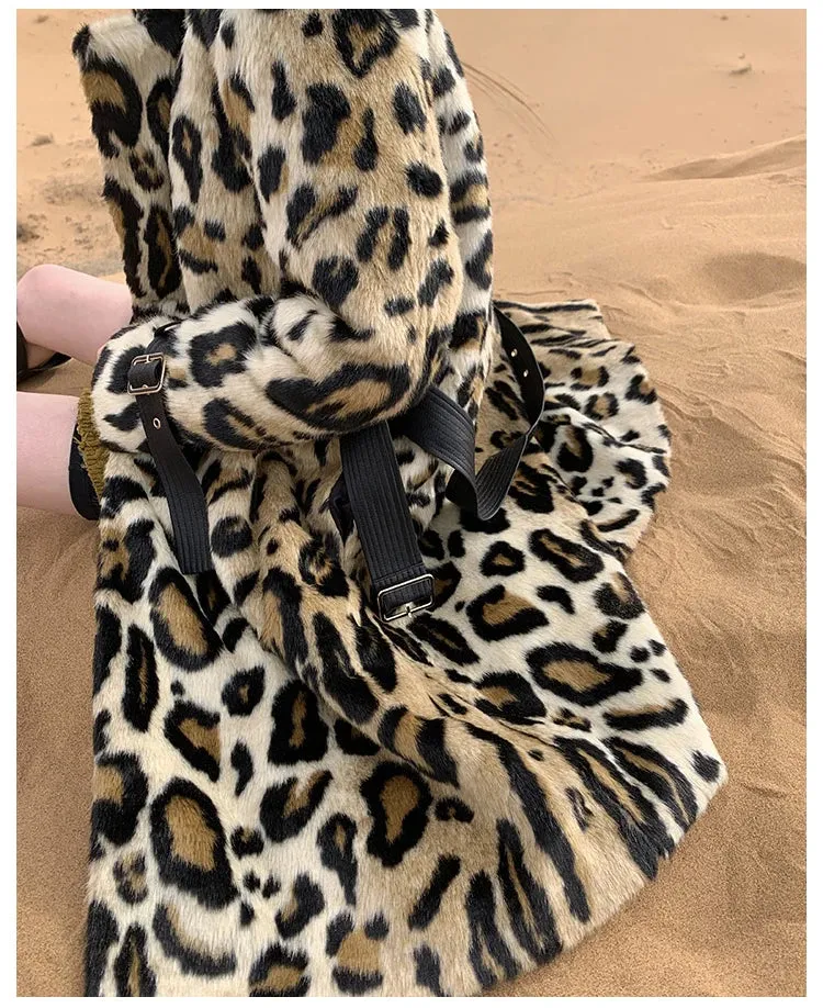 HEYFANCYSTYLE Luxe Leopard Elegance Faux Fur Coat