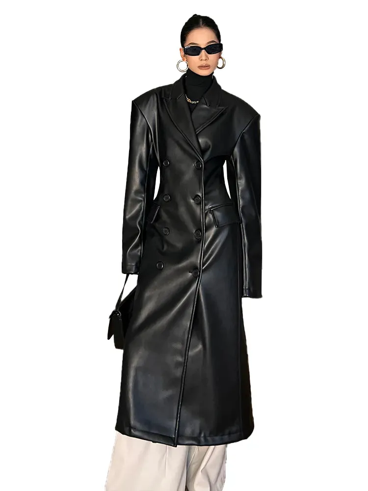 HEYFANCYSTYLE Posh PU Leather Trench Coat