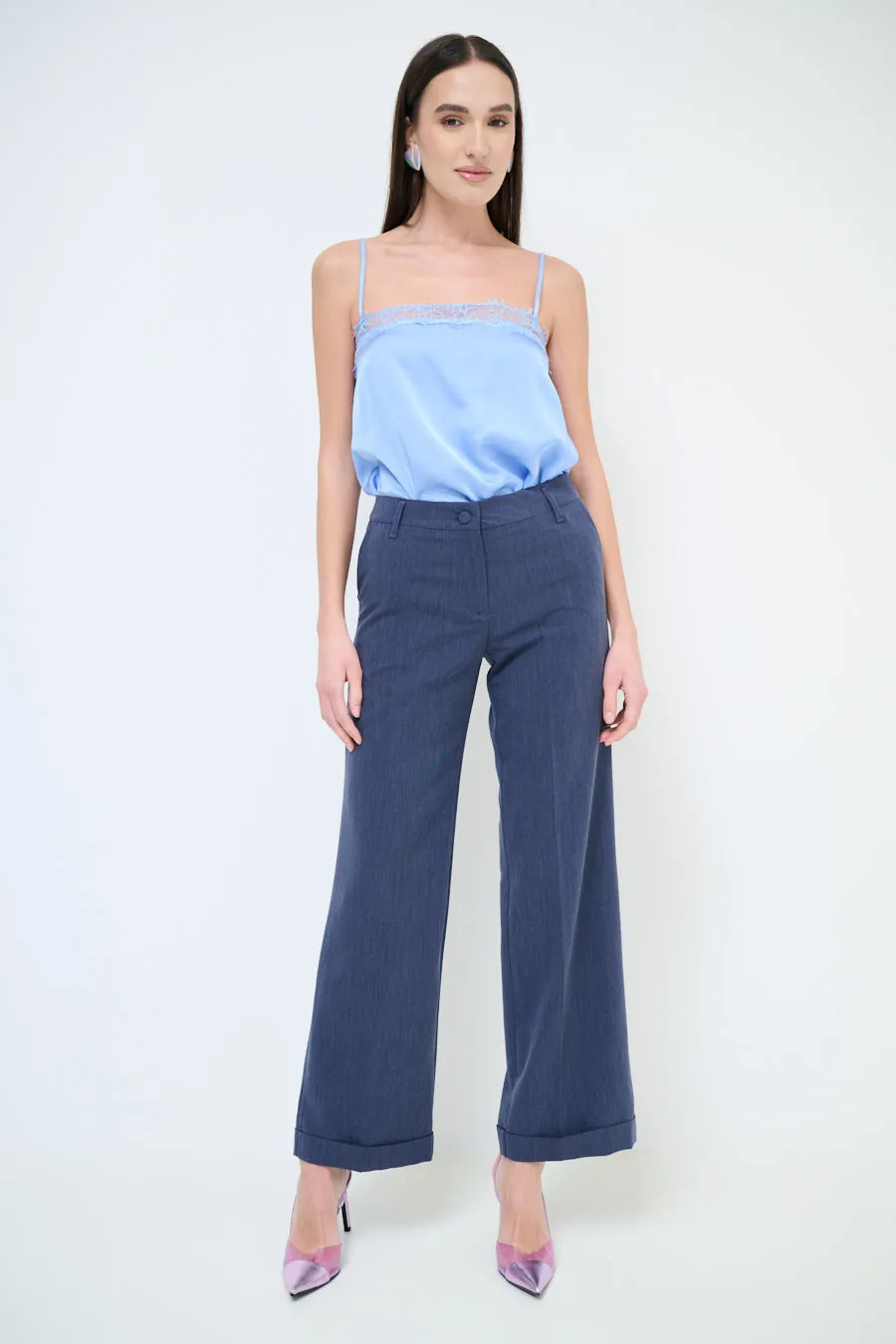 High-waisted wide leg cuffed trousers wholesale