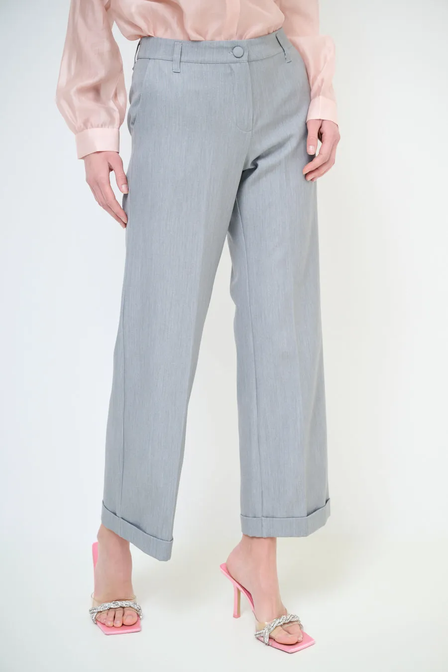 High-waisted wide leg cuffed trousers wholesale