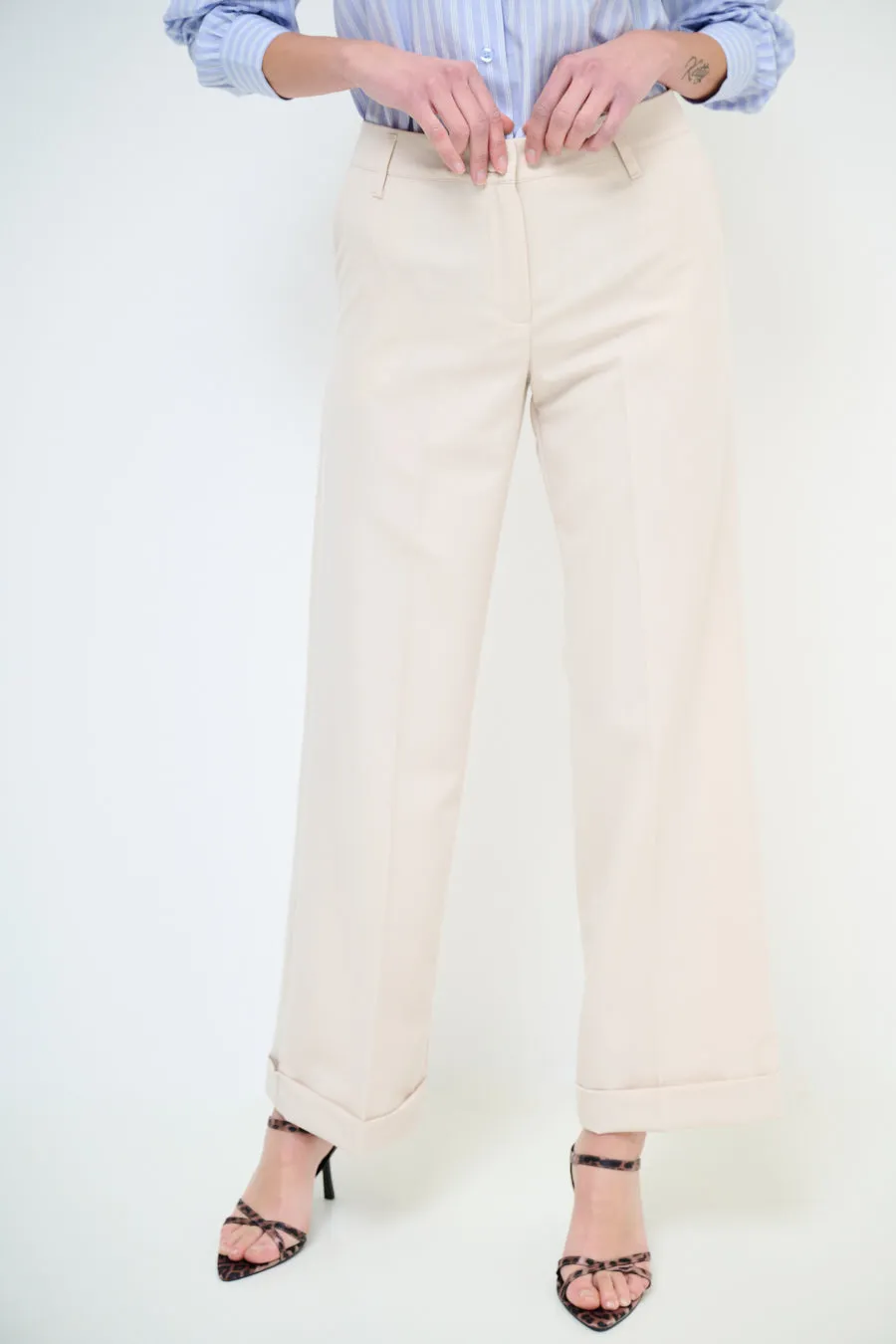 High-waisted wide leg cuffed trousers wholesale