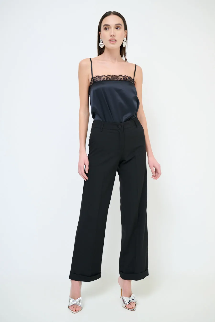 High-waisted wide leg cuffed trousers wholesale