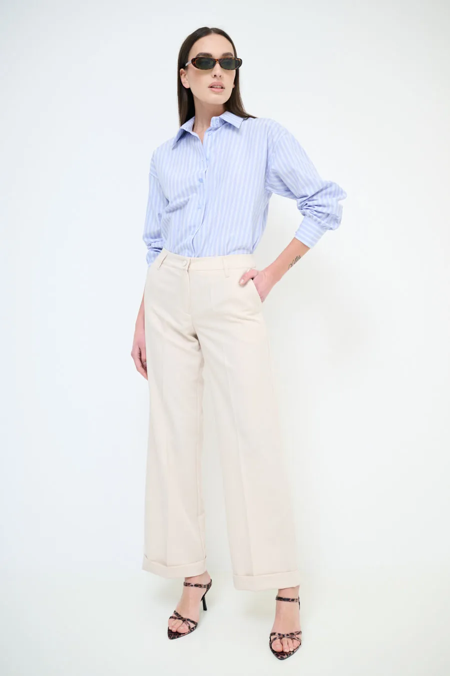 High-waisted wide leg cuffed trousers wholesale