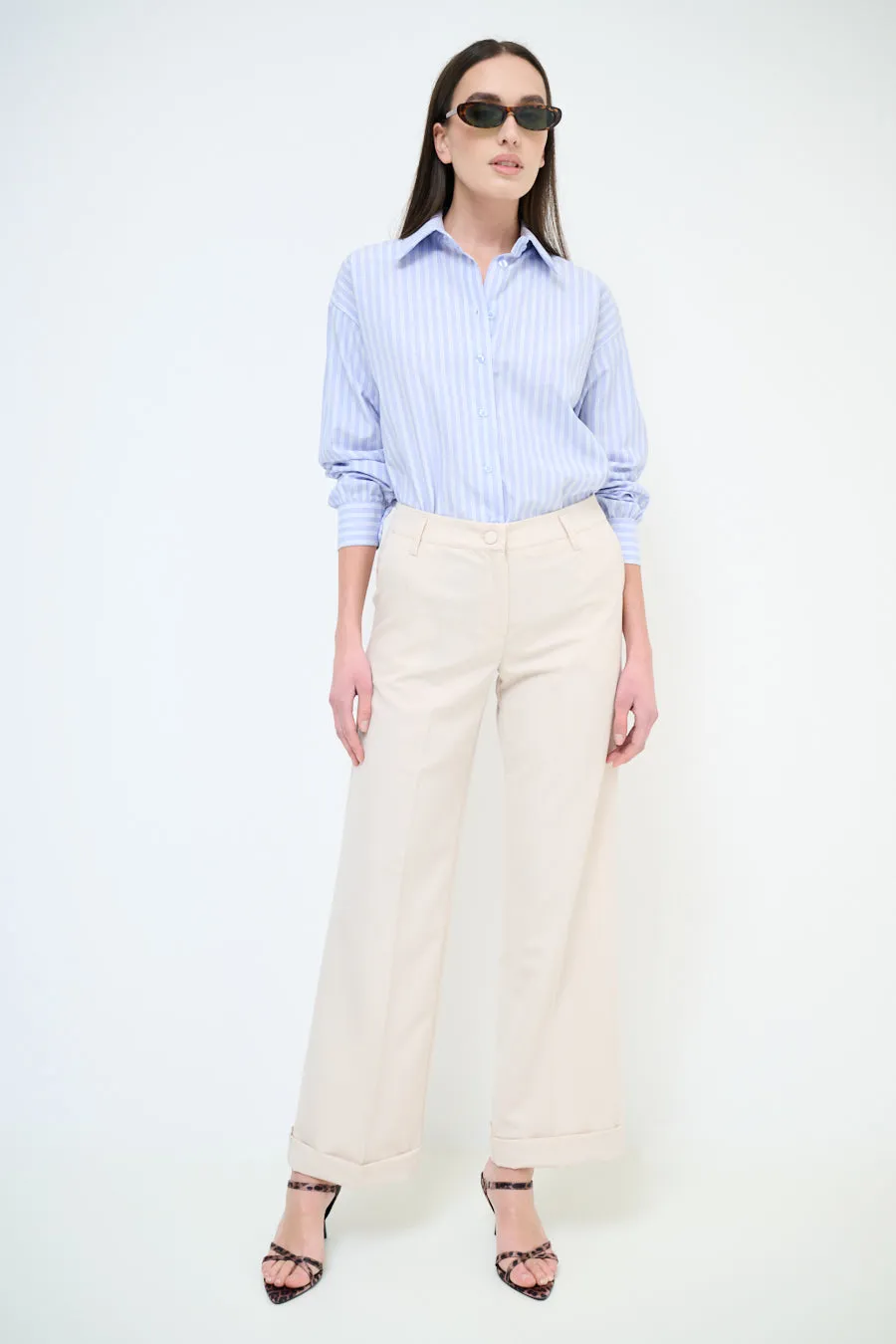 High-waisted wide leg cuffed trousers wholesale