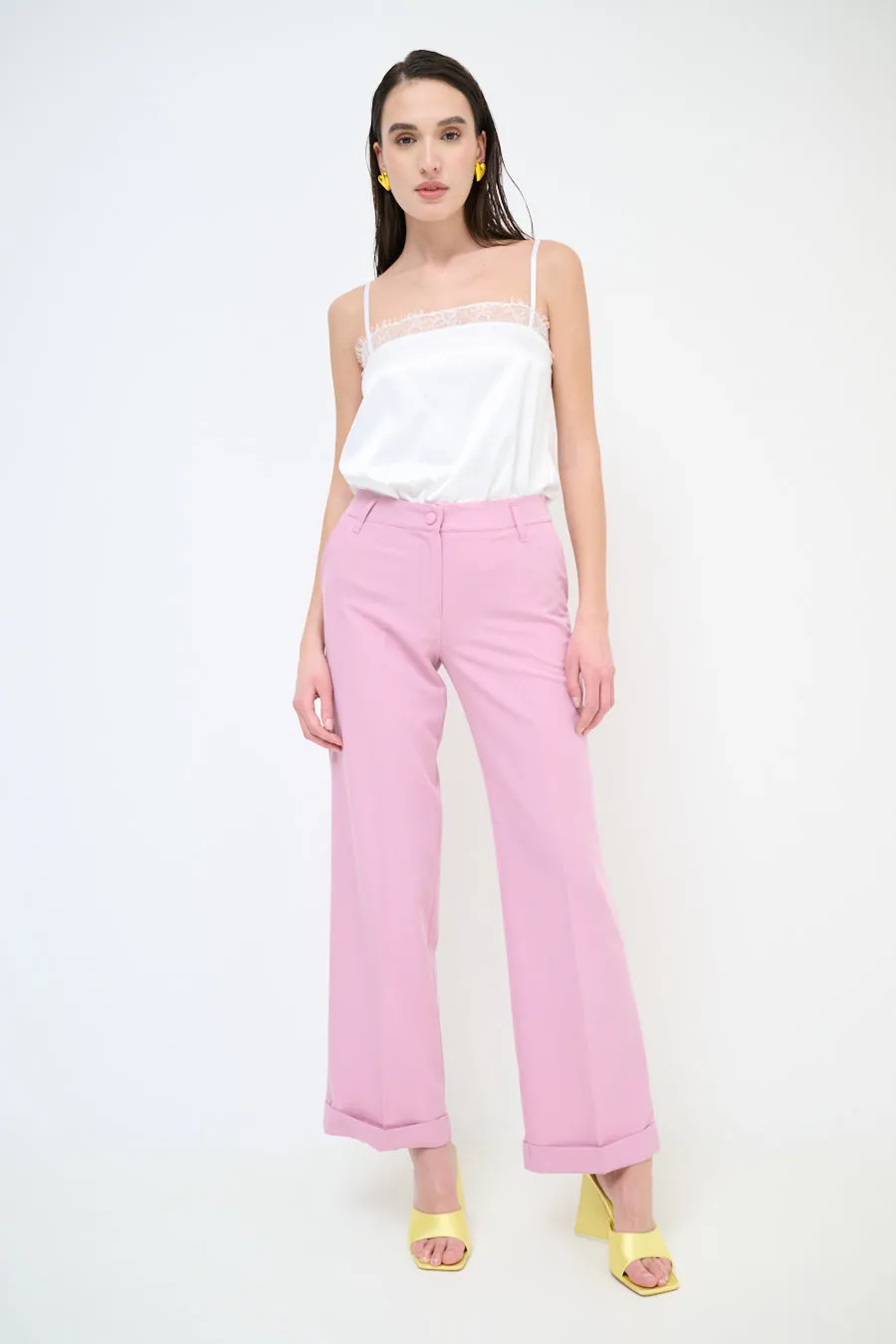 High-waisted wide leg cuffed trousers wholesale