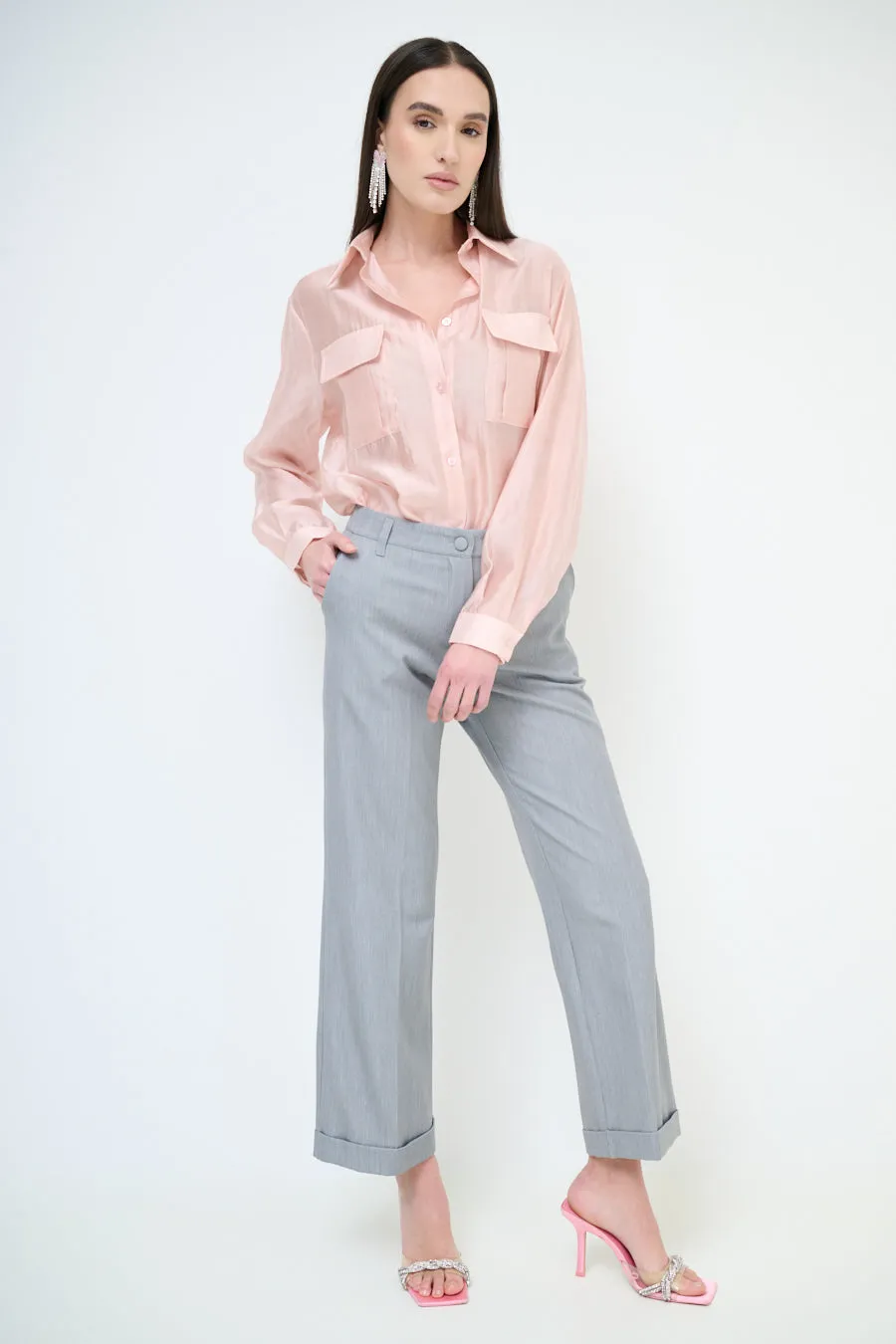 High-waisted wide leg cuffed trousers wholesale