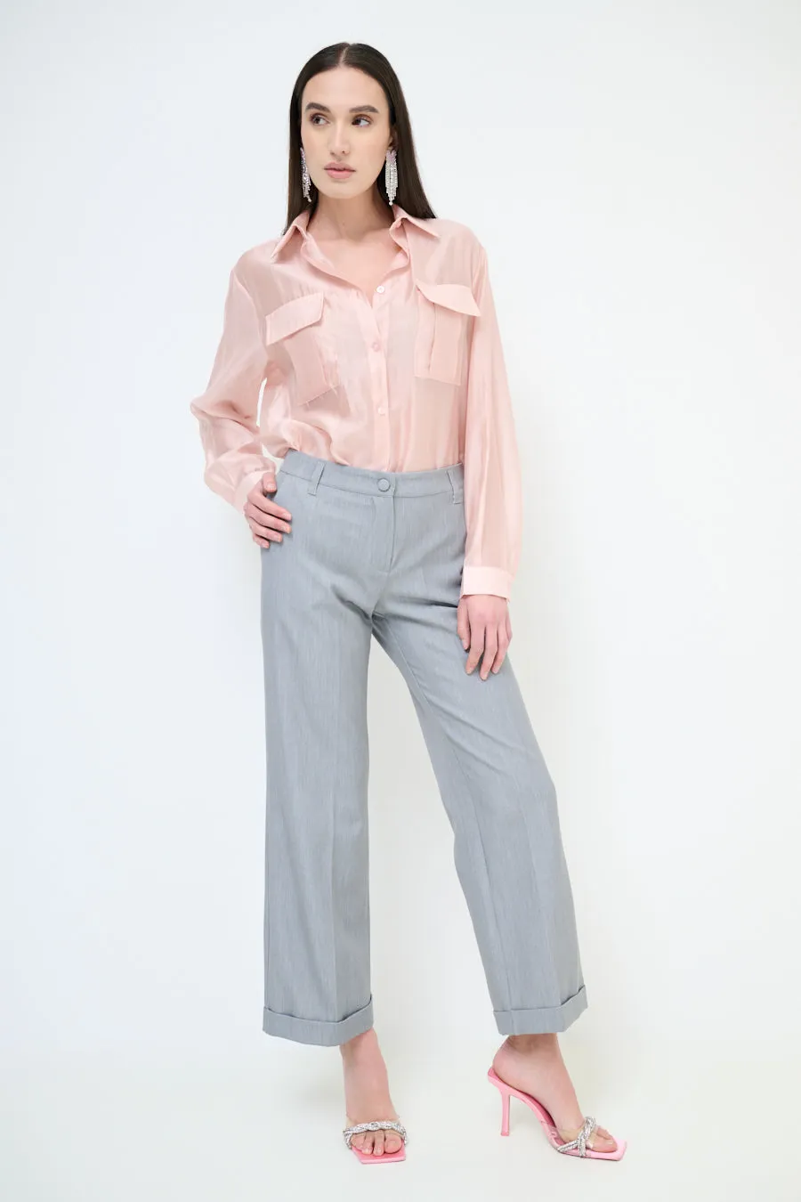 High-waisted wide leg cuffed trousers wholesale