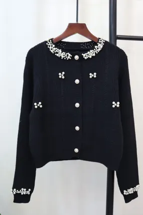 HWS1195 Pearl Embellished Knit Cardigan