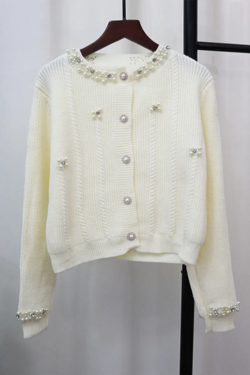 HWS1195 Pearl Embellished Knit Cardigan