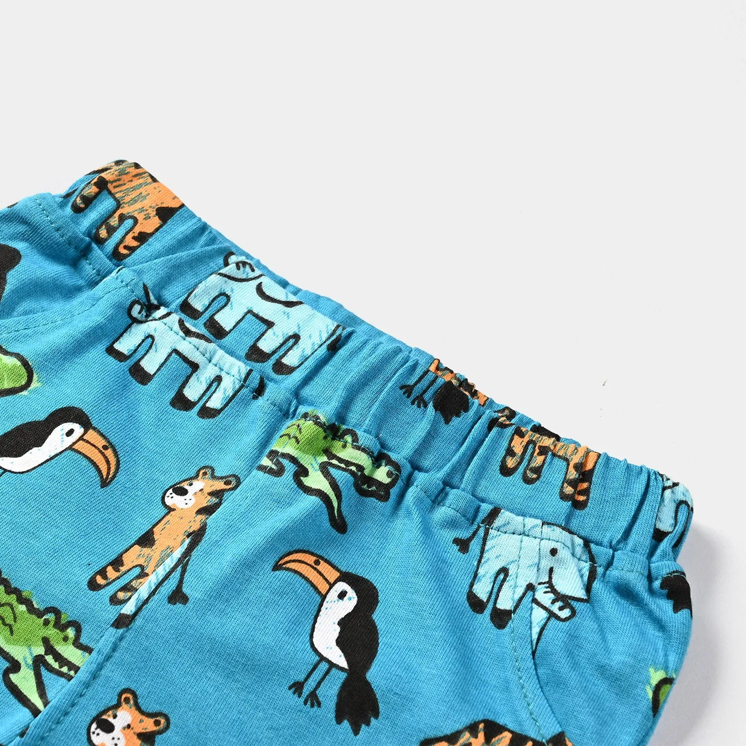 Infant Boys Cotton Jersey Knitted Short Animals-C.Blue