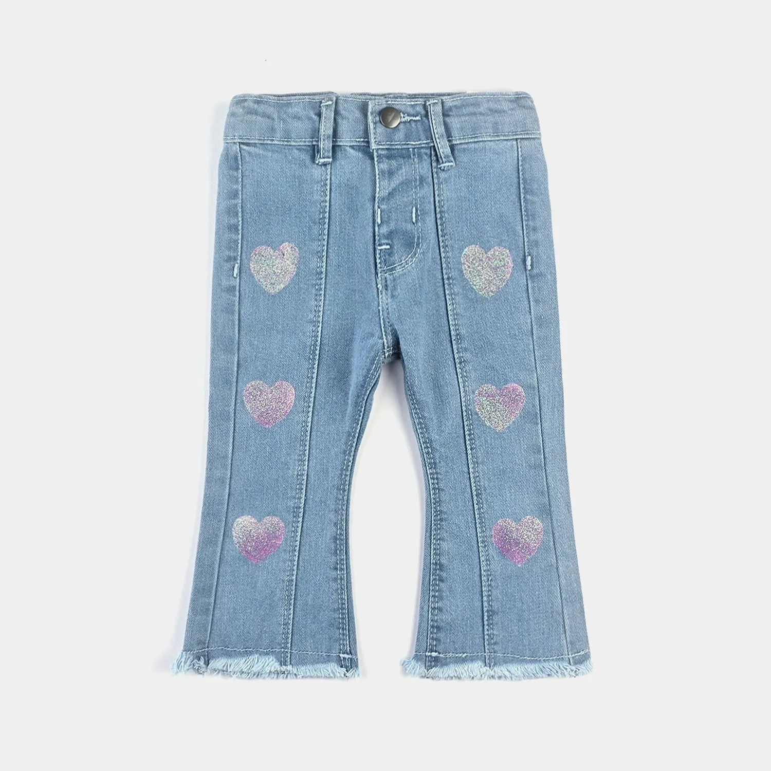 Infant Girls Denim Stretch Pant Glitter Hearts-Ice Blue