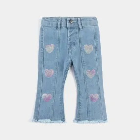 Infant Girls Denim Stretch Pant Glitter Hearts-Ice Blue