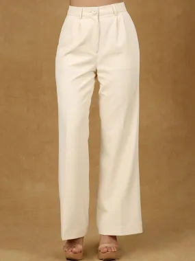 Ivory Pleated High Waist Wide Leg Trouser