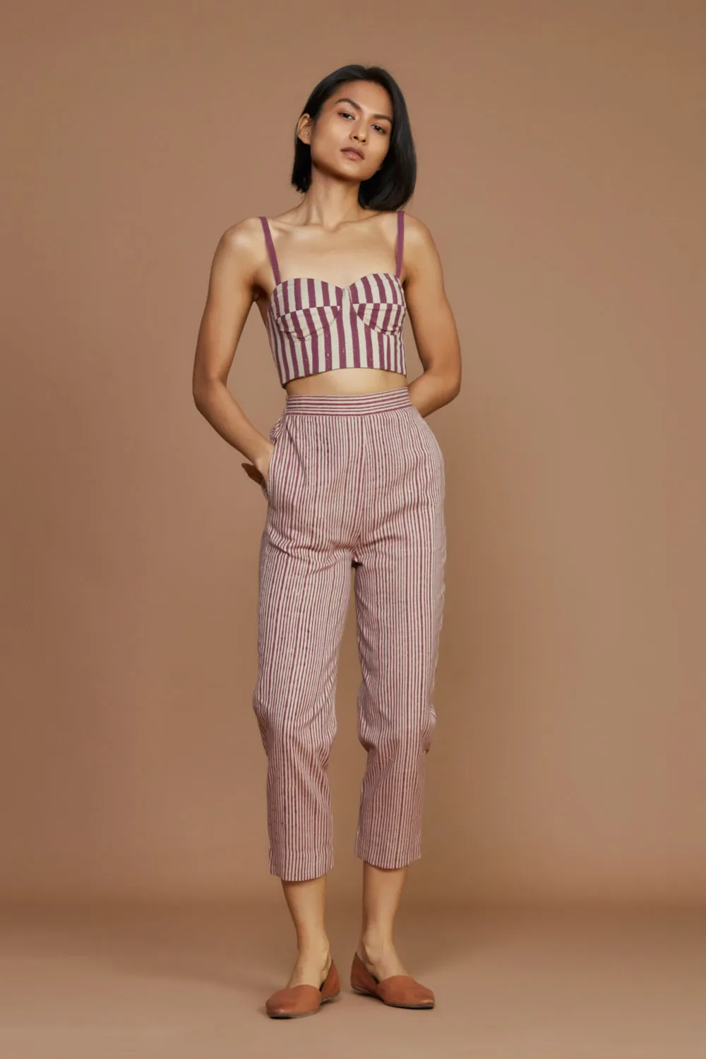 Ivory With Mauve Striped Se Pants