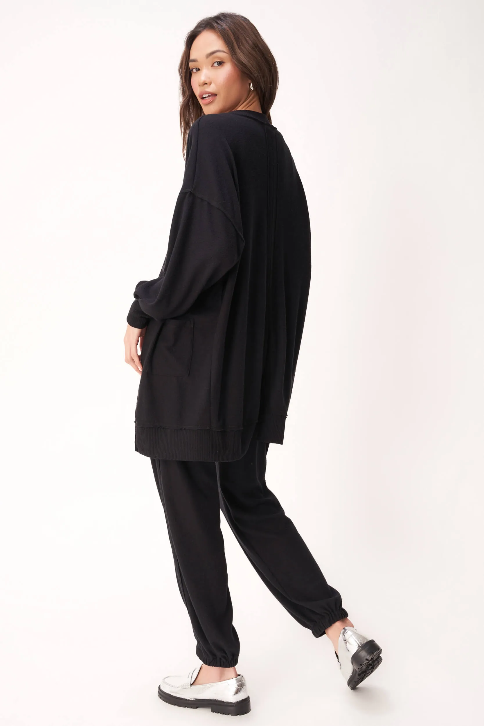 Just Relax Cozy Seamed Cardigan - Black