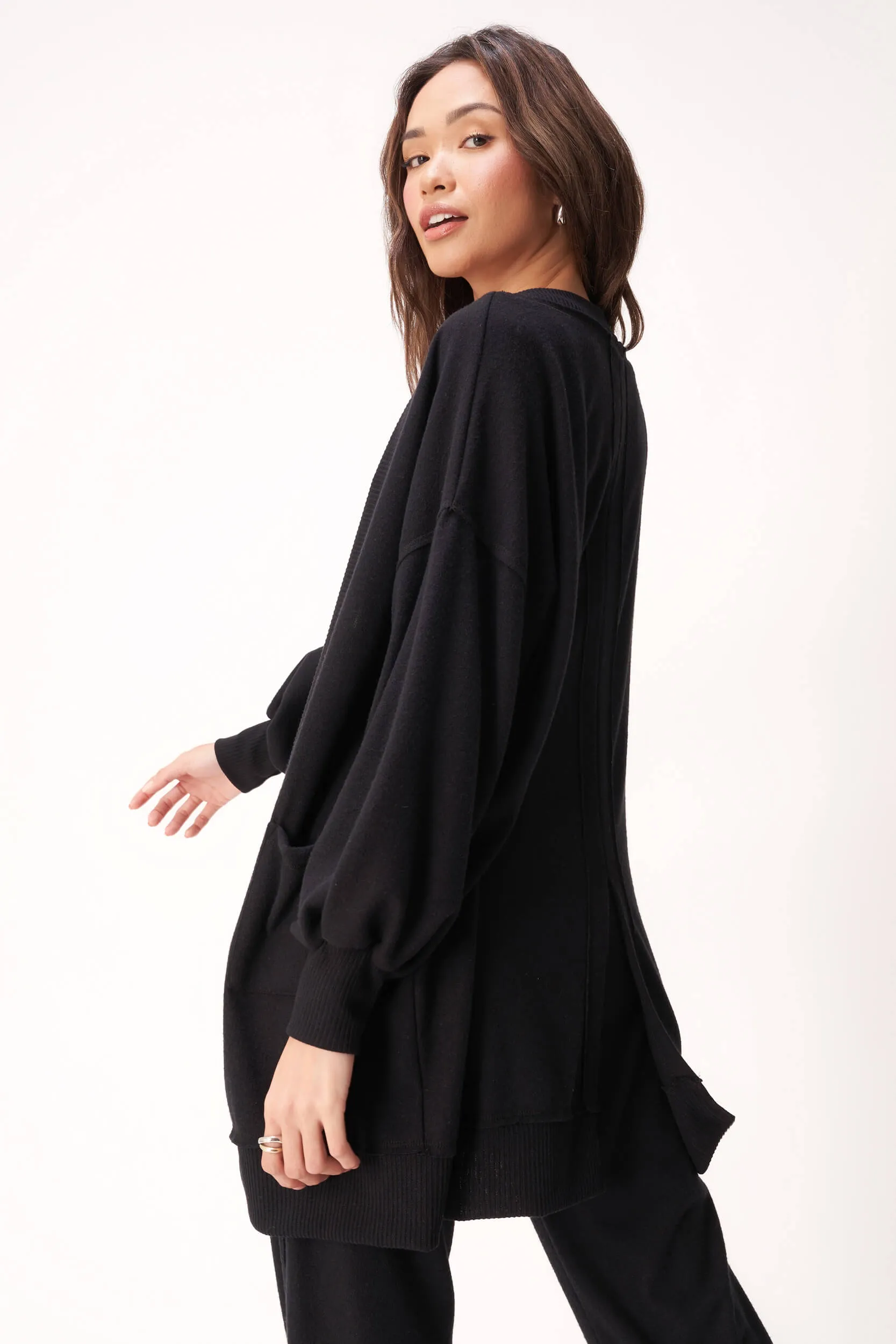 Just Relax Cozy Seamed Cardigan - Black