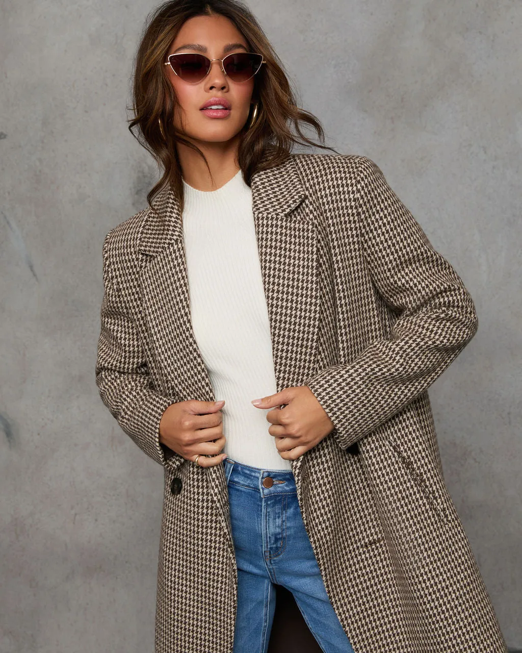 Keep It Chic Houndstooth Print Trench Coat