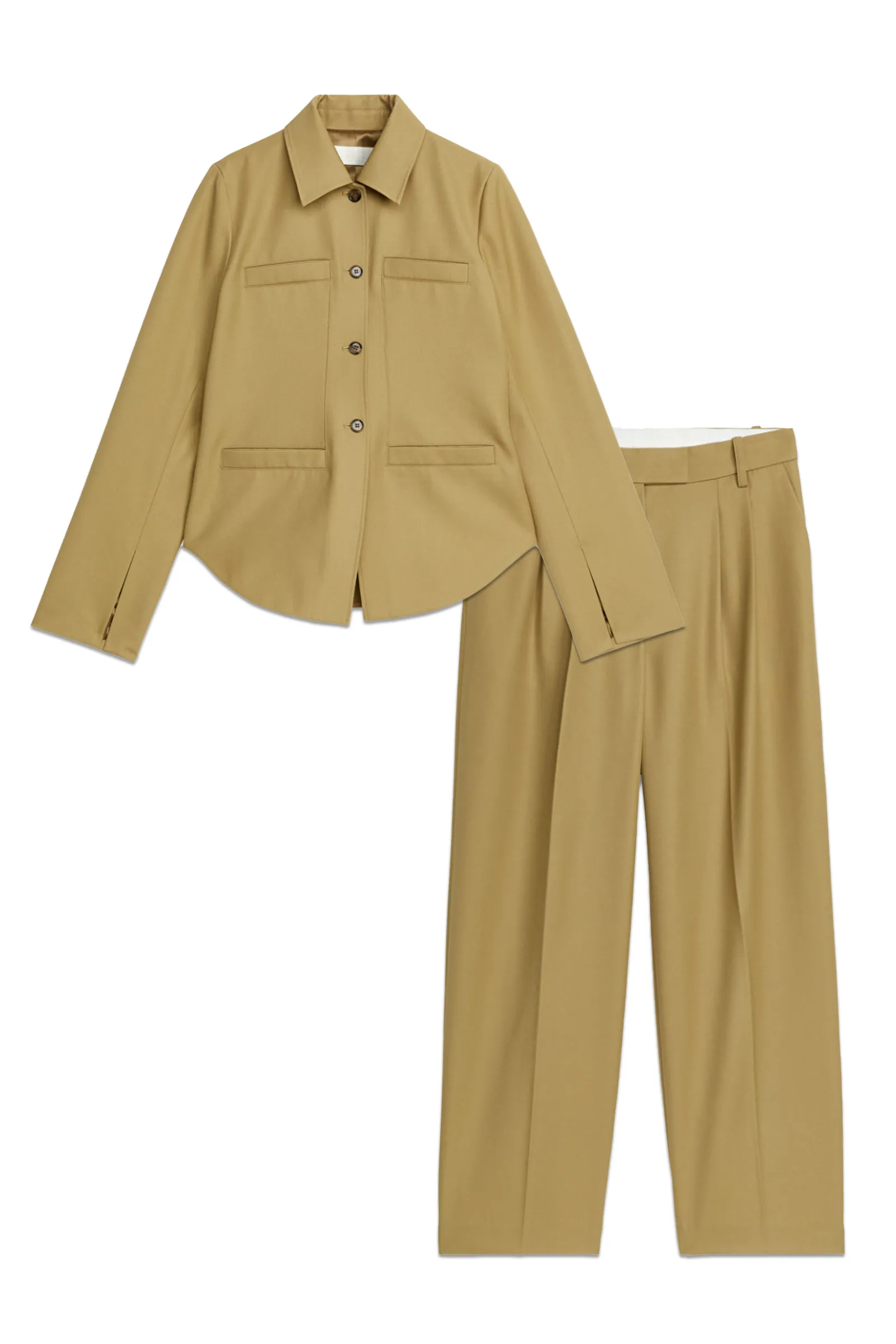 Khaki Green Fitted Overshirt and Wide Twill Trousers