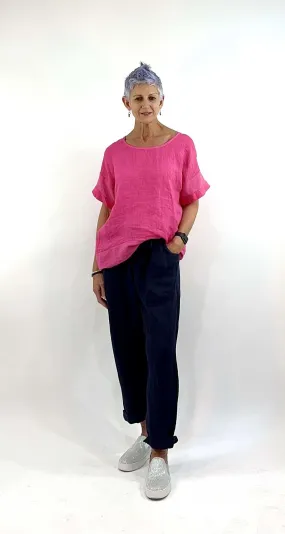 La Strada - Linen Mesh Panel Top - Fuxia