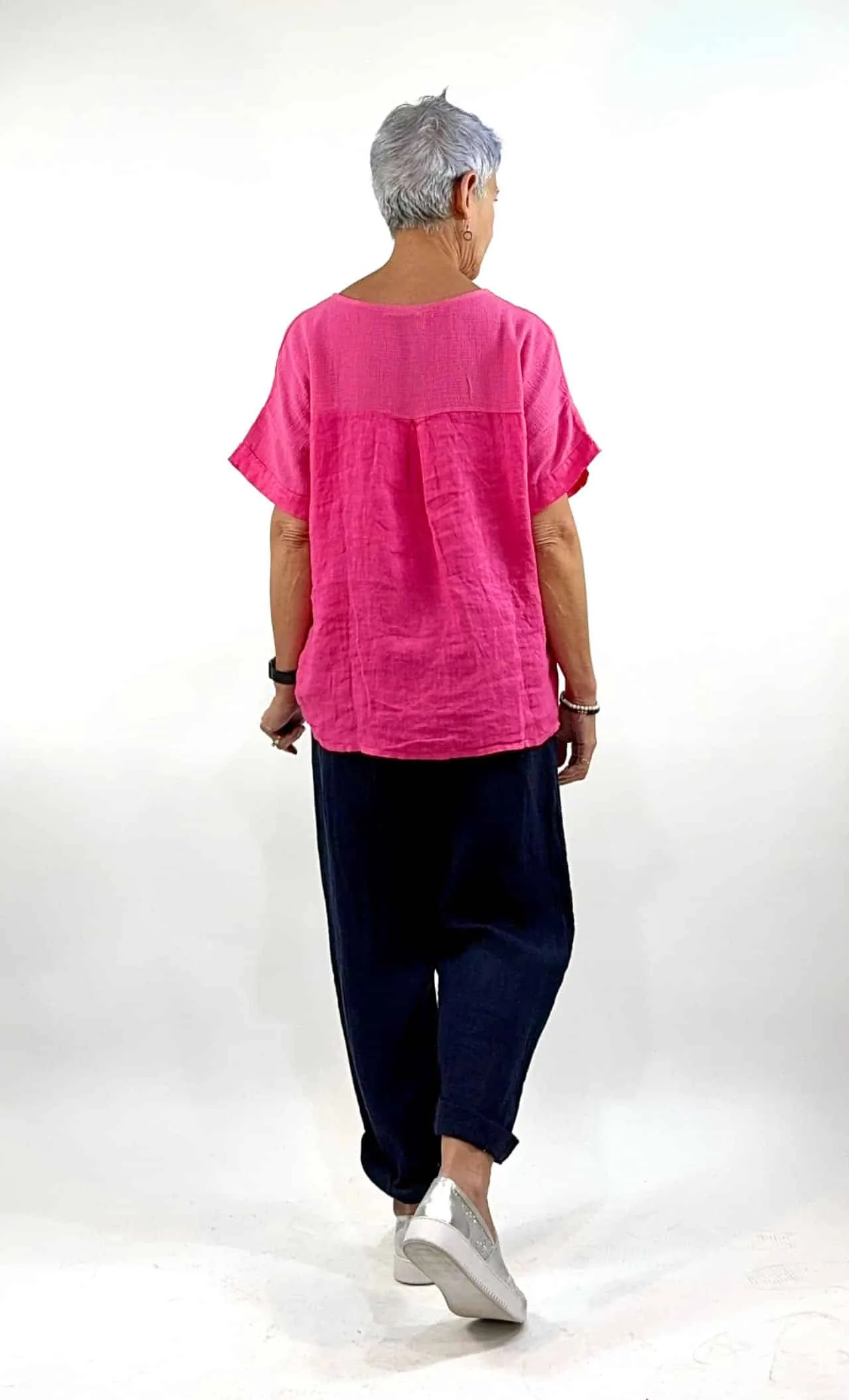 La Strada - Linen Mesh Panel Top - Fuxia