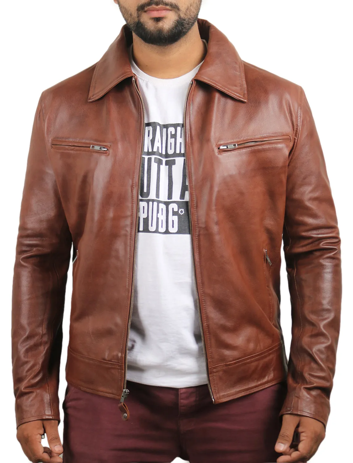 Leather Jackets Hub Mens Genuine Lambskin Leather Jacket (Black, Aviator Jacket) - 1501611