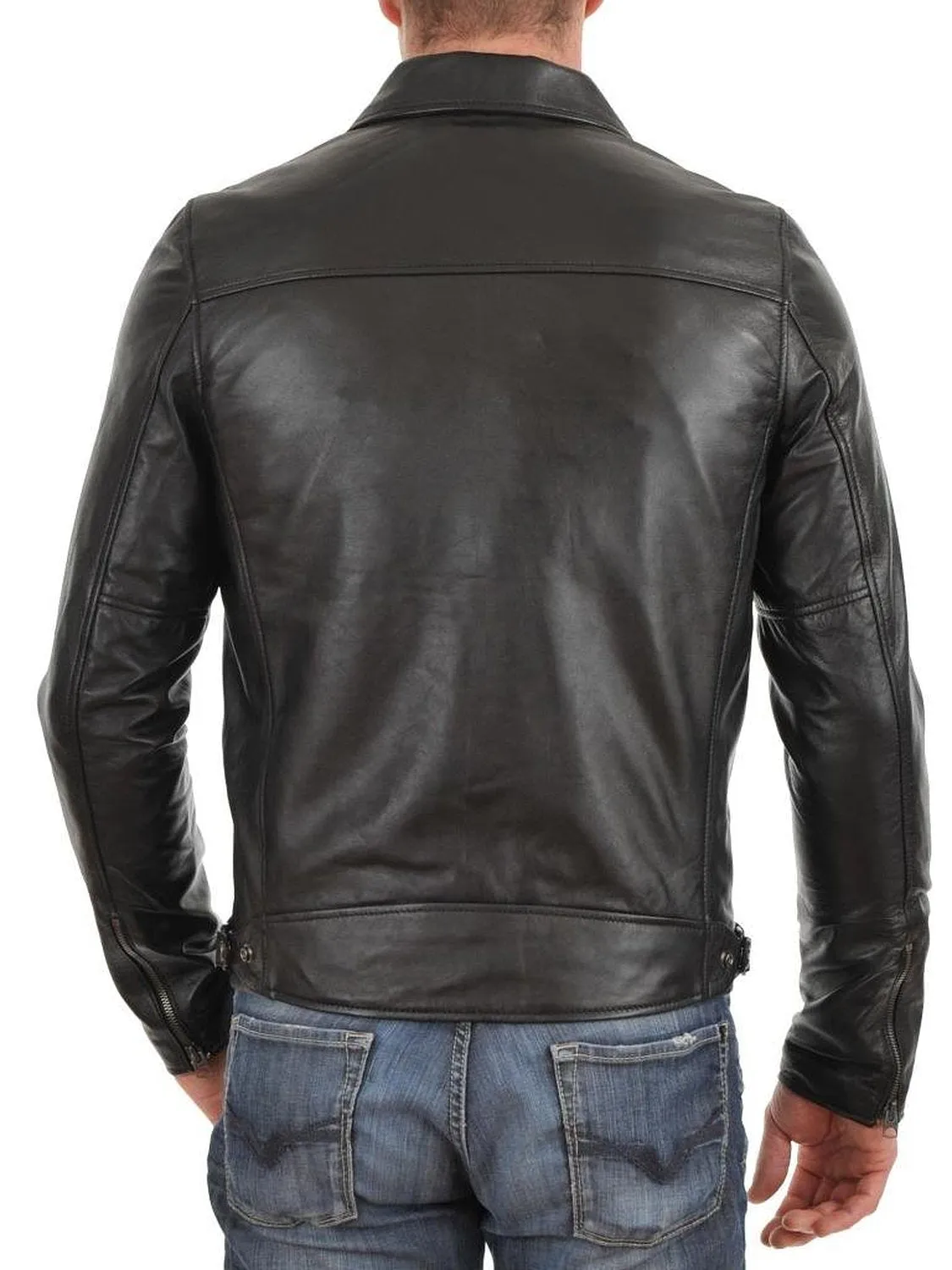 Leather Jackets Hub Mens Genuine Lambskin Leather Jacket (Black, Aviator Jacket) - 1501611