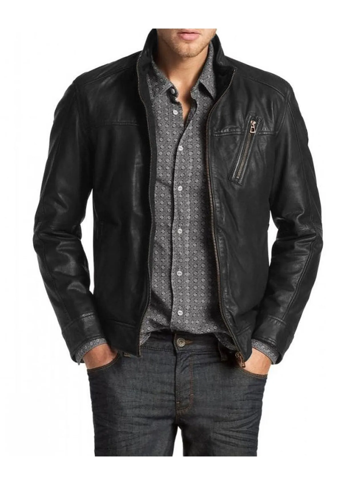 Leather Jackets Hub Mens Genuine Lambskin Leather Jacket (Black, Classic Jacket) - 1501210