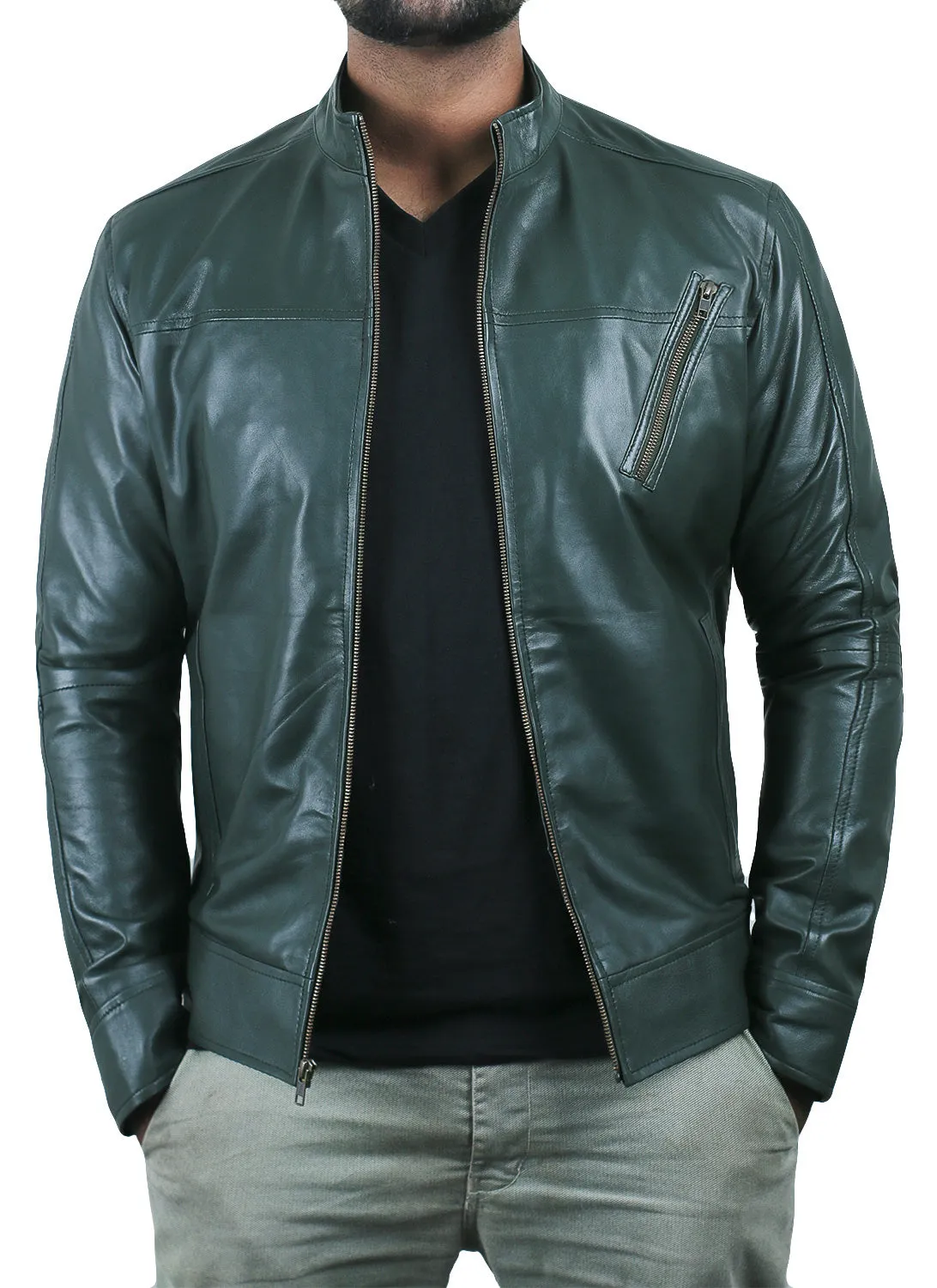 Leather Jackets Hub Mens Genuine Lambskin Leather Jacket (Black, Classic Jacket) - 1501210