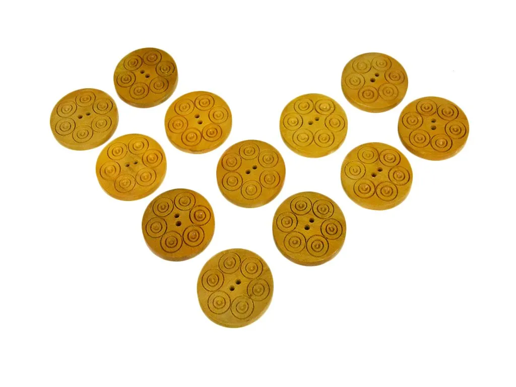 Light Yellow Geometric Circles 2 Hole Wooden Buttons