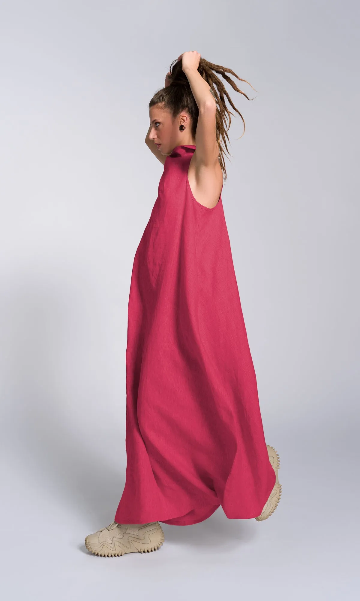 Linen High Neck Cocoon Dress