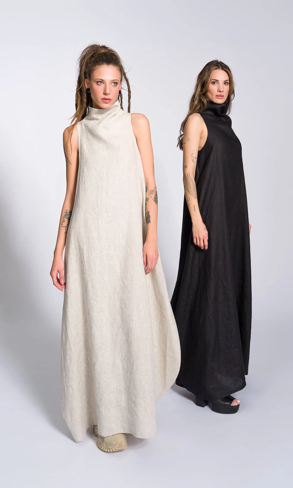 Linen High Neck Cocoon Dress