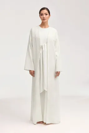 Linen Open Abaya & Dress Set - Off White