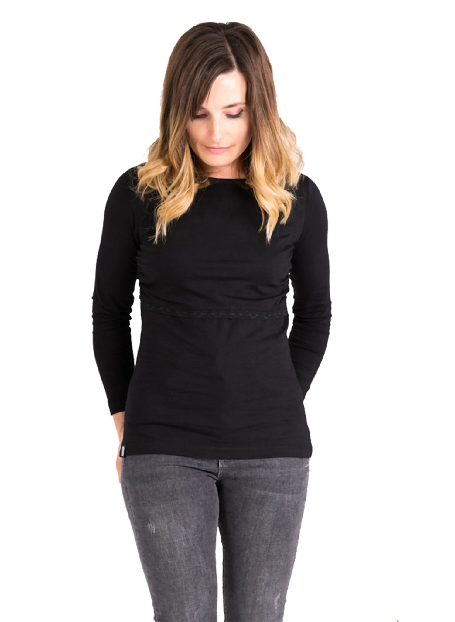 Long Sleeves Breastfeeding  Shirt - Black