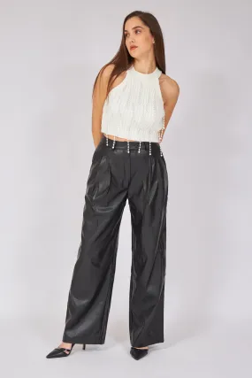 LOOSE CUT BLACK LEATHER TROUSERS