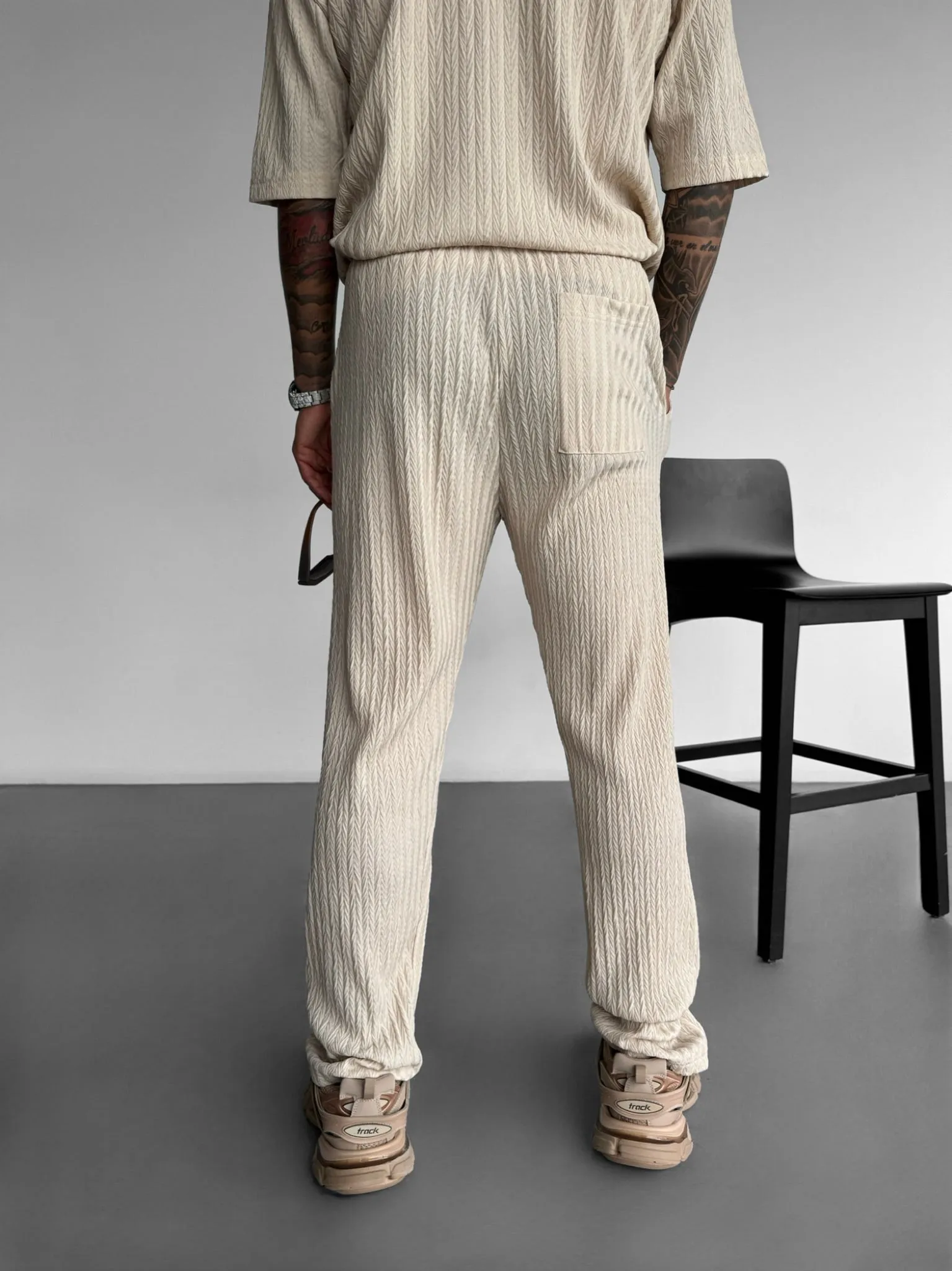 Loose Fit Structured Trousers - Beige