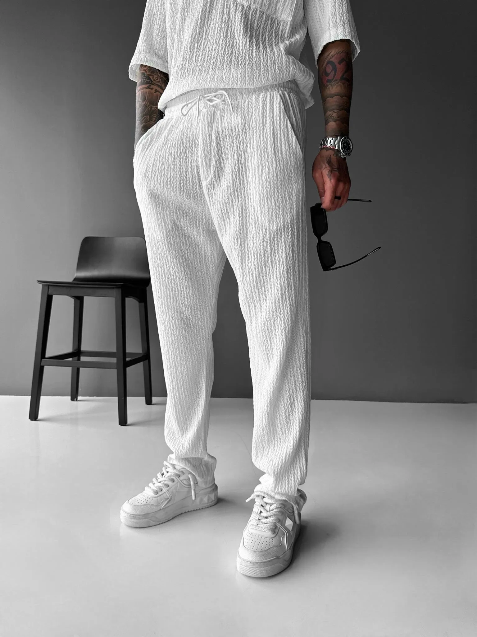 Loose Fit Structured Trousers - Ecru